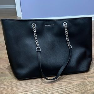 Black MK Tote Laptop Carry All with silver chain accent